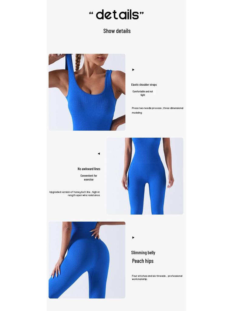 Seamless Ribbed Knit Jumpsuit with Chest Pad for Yoga and Fitness