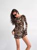 2024 European & American Women's Leopard Print High-Waisted Long-Sleeve Dress - Autumn/Winter Collection