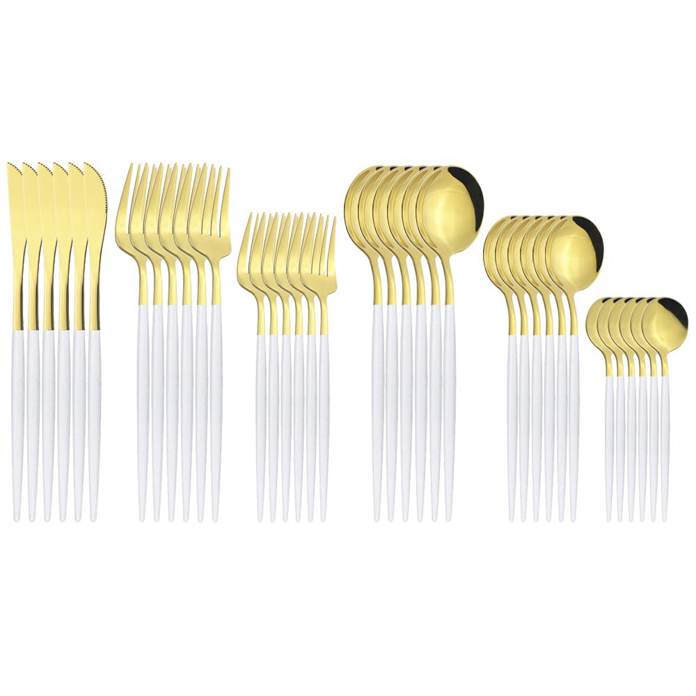 36Pcs Black Gold Cutlery Set Knives Dessert Fork Coffee Spoon Dinnerware Flatware Stainless Steel Silverware Party Tableware Set