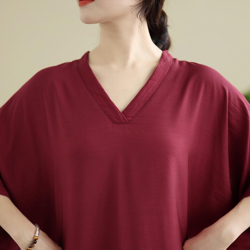 DIMANAF 2025 Women Plus Size Solid Summer Dress Short Sleeve Casual Basic New Dress Loose Long Dress