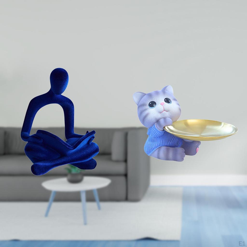 Abstract Thinker Cat Figurine Resin Statue Modern Art Sculpture Versatile Desktop Ornament for