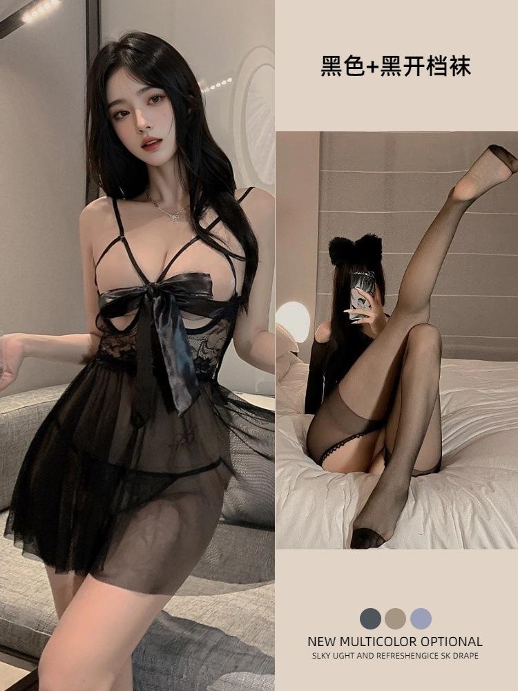 Strap milk leakage lingerie women's sexy suspender skirt large size bow princess wind mesh