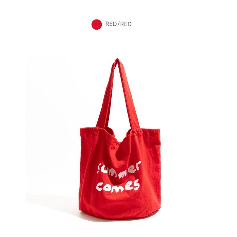 

Orange Girl Simple Letter Daylight Yellow Canvas Bag 2025 New Large Capacity Handbag Shoulder Tote Bag Red
