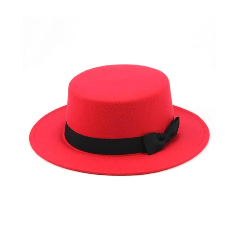 

New artificial wool Jazz Felt Flat Top Hat Autumn Winter For Women s Felt Wide Brim Fedora Hat gorros mujer invierno Top Hat One Size