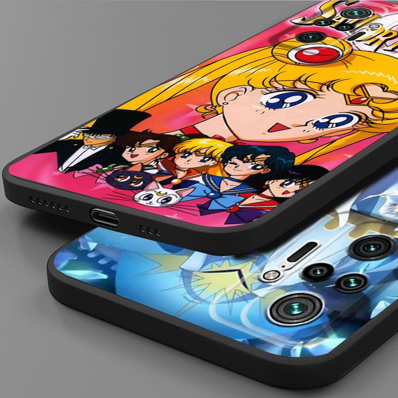 Custodia di lusso nera morbida per telefono per Xiaomi Redmi Note 9 11 Pro 8T 10S 11T 11S 7 9S 10 Lite 8 11E Cover Japan Sailors-Cute Moons