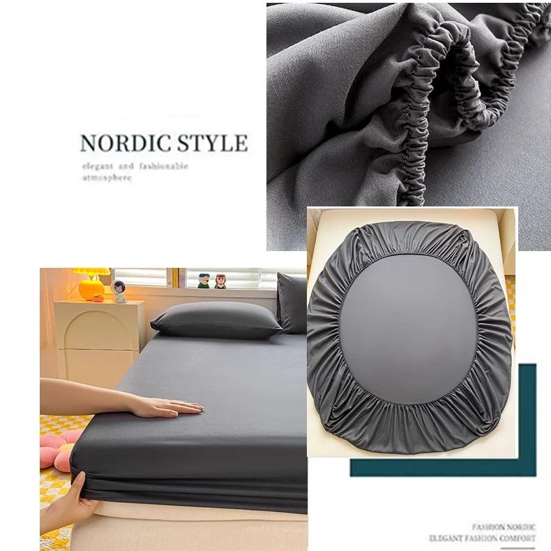 High Quality Fitted Sheet Multiple Colors Super Soft and Breathable Mattress Covers Protector Sofa Cover Single/Double Bed Sheet Solid Color Bed Cover
