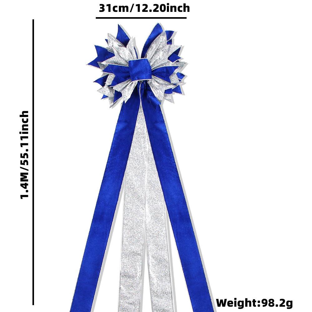 Fabric Beautiful Large Bow For Christmas Tree Topper In Silver Blue Color Option