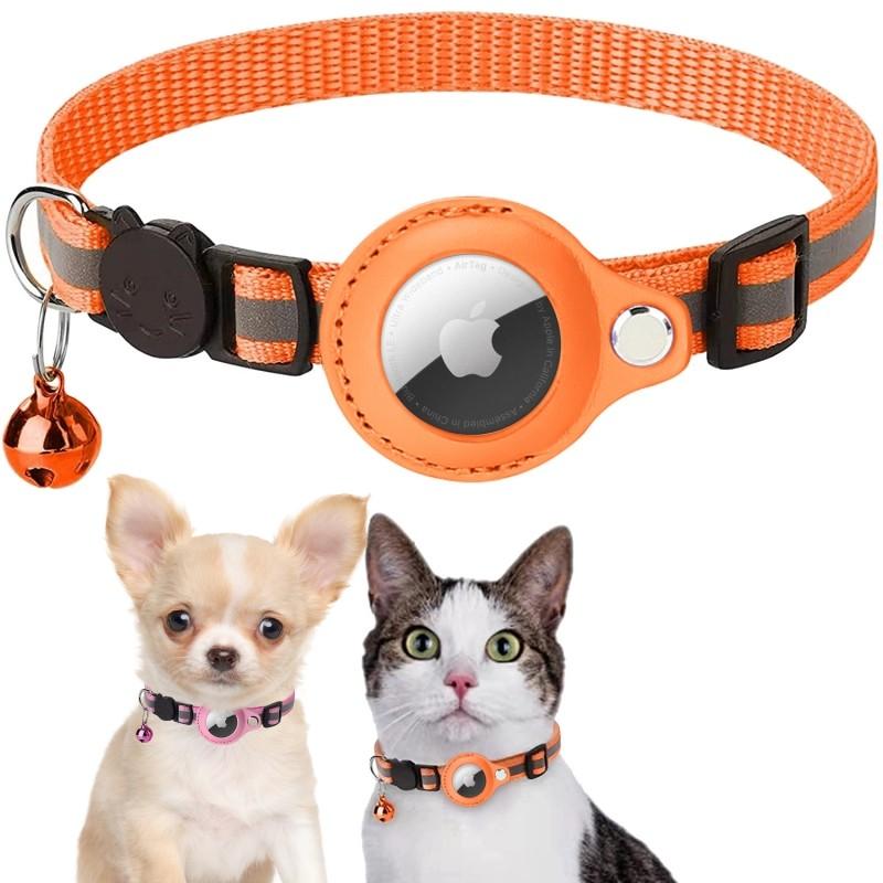 Reflective Pet Tracking Collar for Cat and Dog, Nylon Bell Pendant, Airtag Holder Strap, Puppy Anti-Lost Collar, Pet Supplies