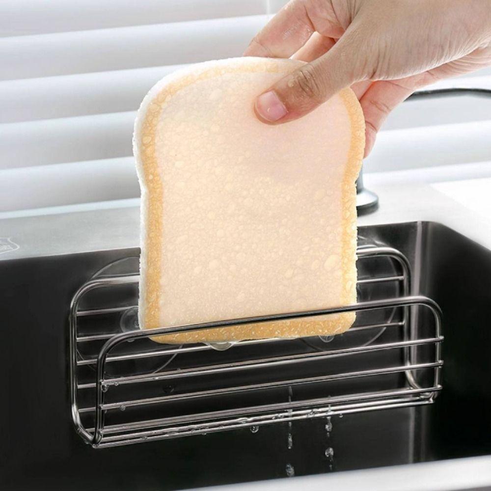 Stainless Steel Sink Storage Holder Suction Cup Dishcloth Stand Sponge Drain Rack Bathroom