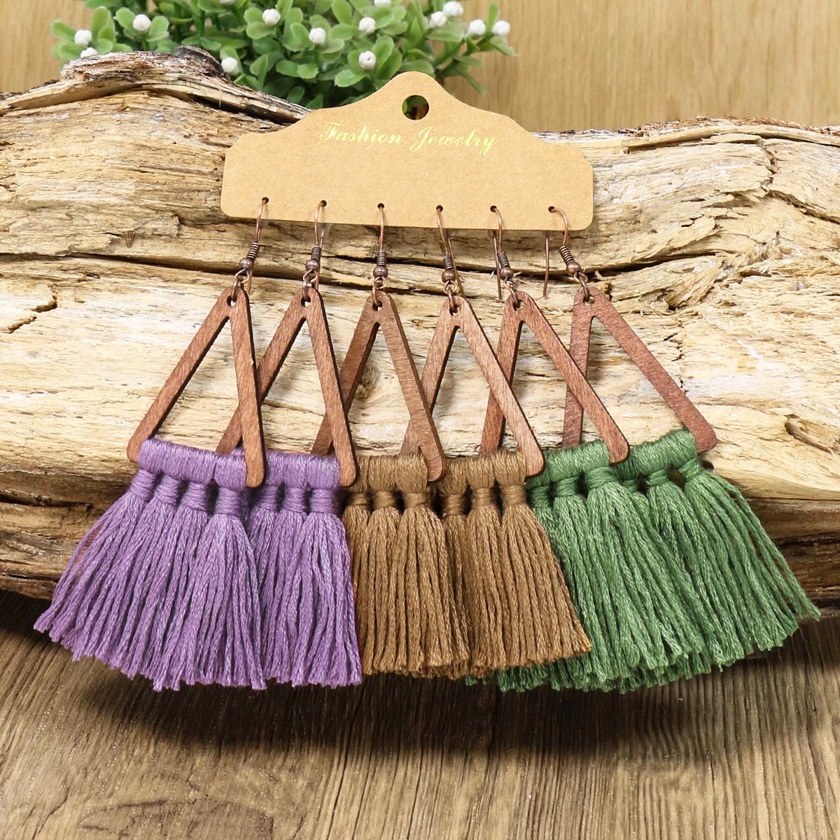 

Серьги-капли в стиле бохо-пастораль для женщин, винтажная мода, красочные наборы, деревянная геометрия, ручная вязка, для праздничной вечеринки, сцены