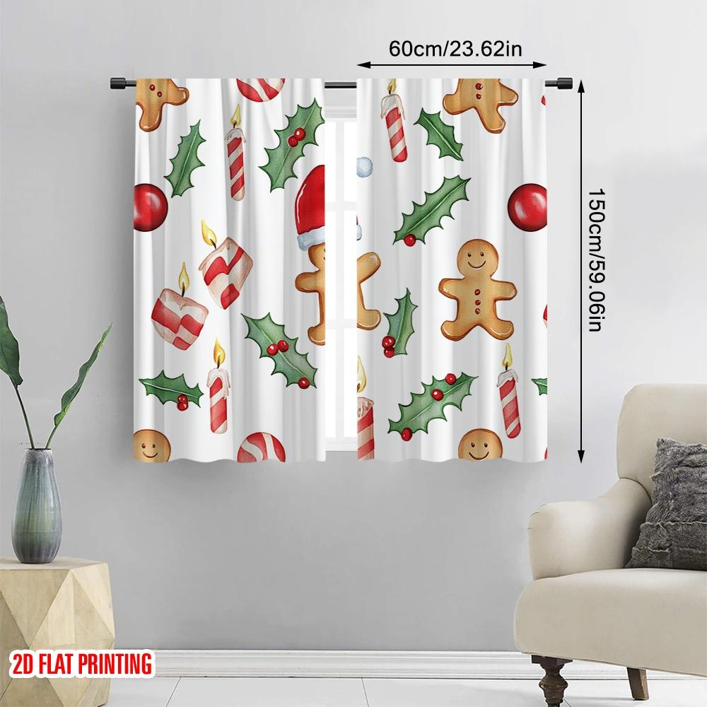 2pcs,2D plane printing Curtains Christmas Candies Ornaments Trees (4) Polyester (without rod) All Seasons for Living Room &