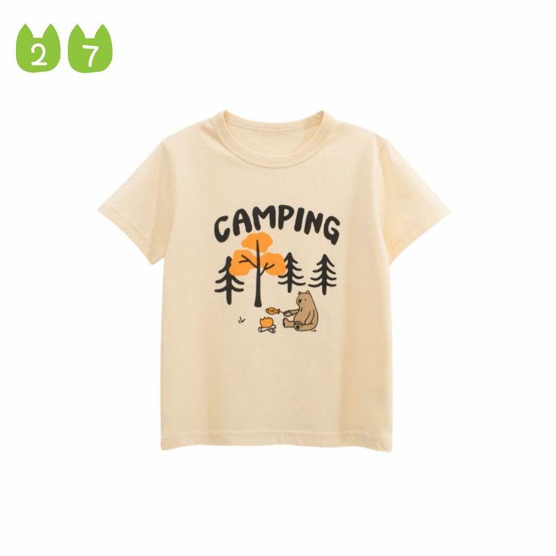 27Kids Kidsren's Short-Sleeved T-Shirt Summer Kidsren's Clothing Baby Boy Pure Cotton Clothes Boy's Bear Round Neck Half-Sleeved Top