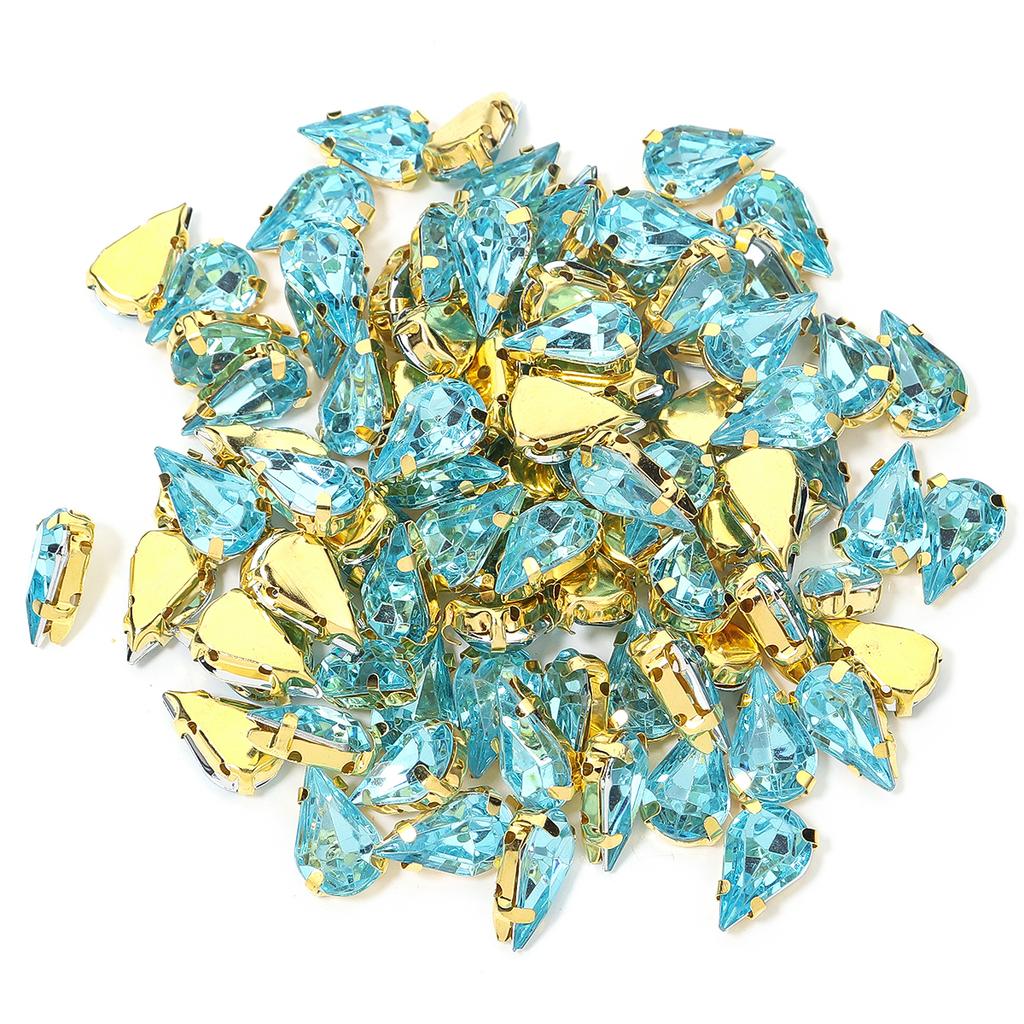 50pcs Water Drop Claw Rhinestones Stainless Steel Gold Bottom Acrylic Pointed Claw Drill For DIY Clothing Headwear Jewelry Decor