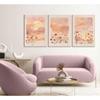 3 Pieces Sunrise Canvas Wall Art Blush Pink Wildflowers Floral and Orange Sunset Watercolor Landscape Paintings Pictures Wall Decor Poster Print