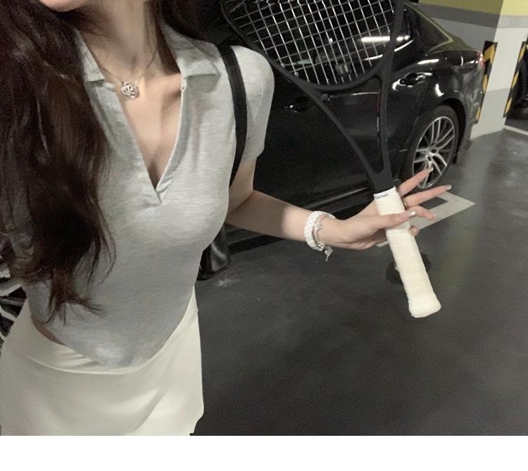Women's Summer Slim Fit Korean-Style Polo T-Shirt with Ice Silk and Irregular Hem