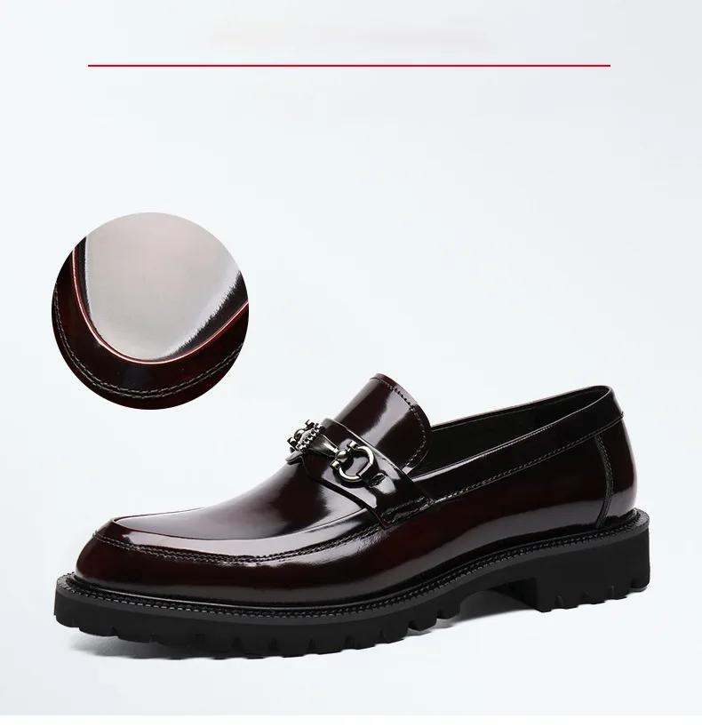 Fashion Men Luxury Loafers High Quality Metal Decorative Thick Soled Slip on Fashion Leather Shoes Business Formal Shoes Men Shoes