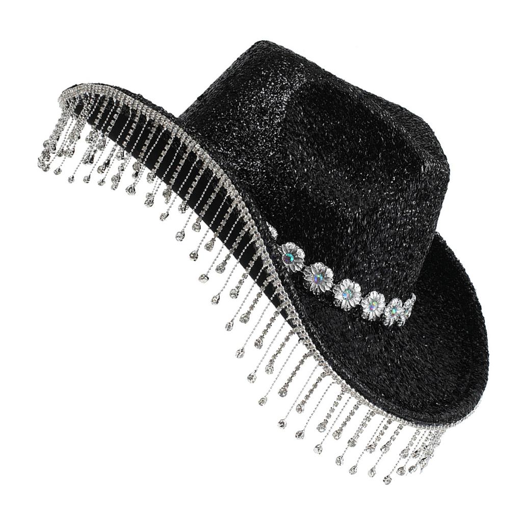 Sparkly Rhinestones Tassels Cowboy Hats Crystal Hat for Bachelorette Party Crystal Hat for Club Stage Bar
