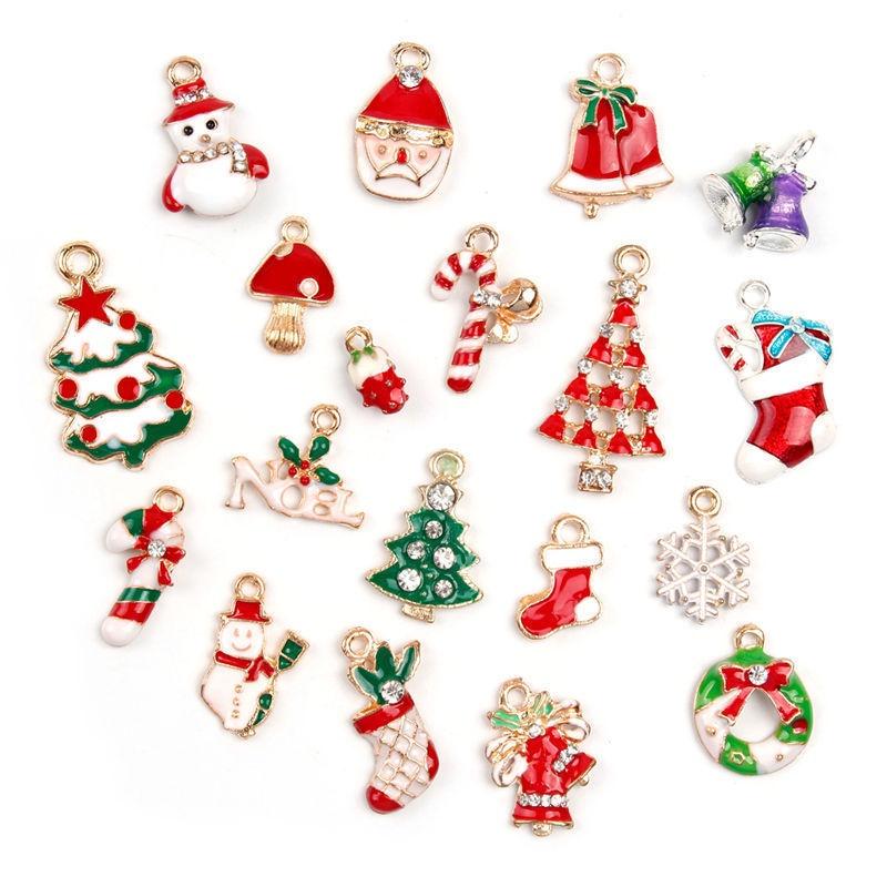 Festive 19pcs Metal Alloy Mixed Christmas Charms Set With Colorful Designs