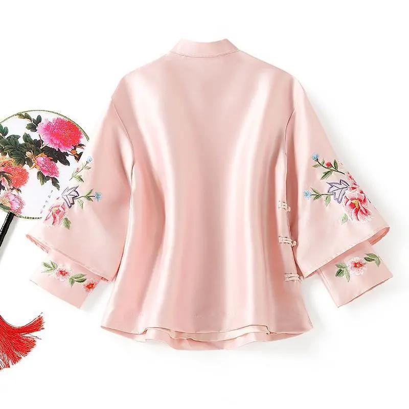 Damen Locker Elegant Herbst Ethno Stil Tang Anzug Stickerei Vintage Chinesische Oberteile
