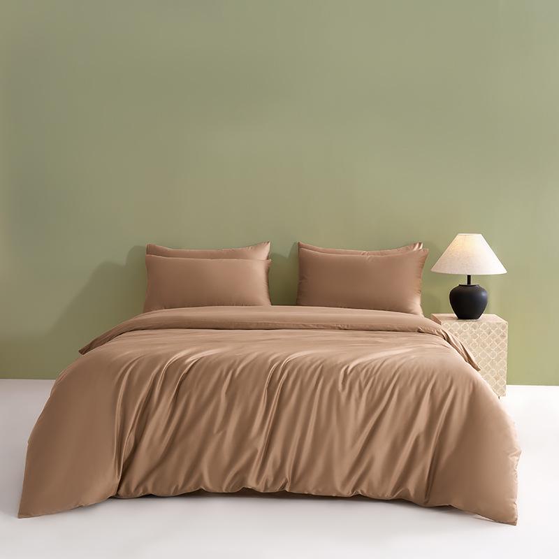 Solid Color 60S Pure Cotton Reactive Print 4-Piece Long-Staple Cotton Bedding Set with Small Black Label
