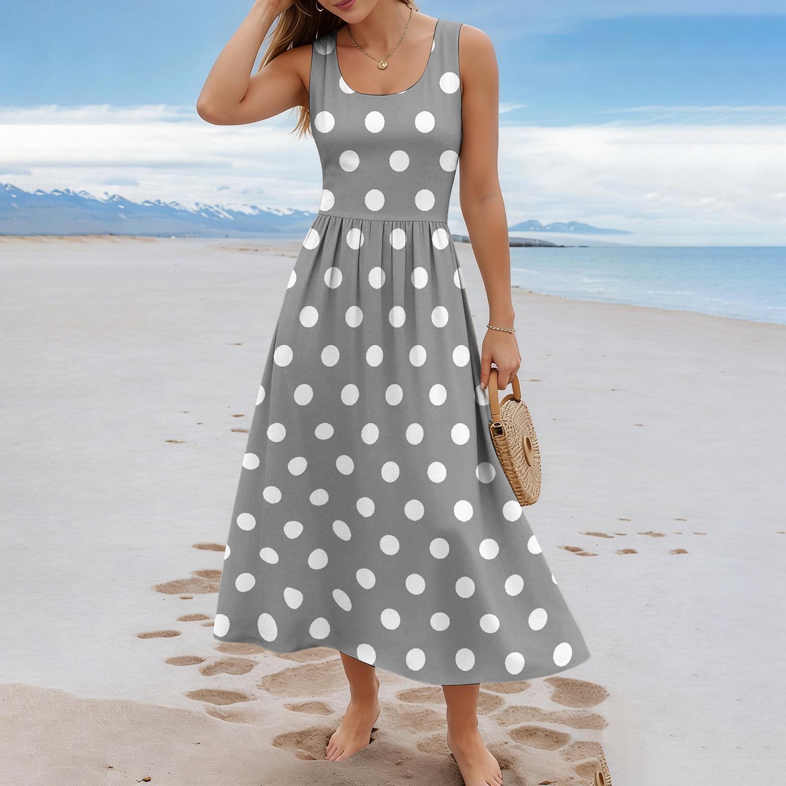 

Ladies polka dot summer casual and fashionable sleeveless long dress M