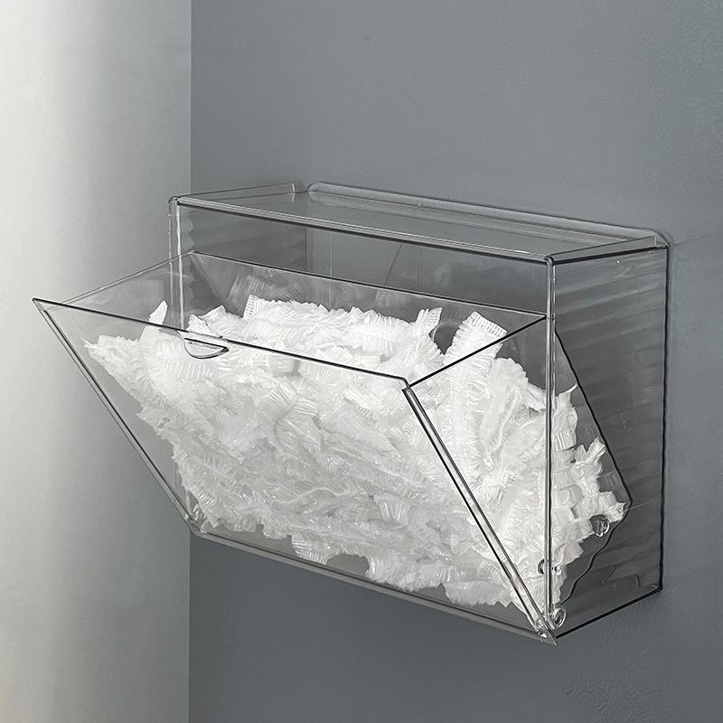 

Прозрачный клейкий настенный ящик для хранения на 30 бахил, 10 масок, 5 крючков для ключей, диспенсер СИЗ, без сверления, чистый вид прозрачный