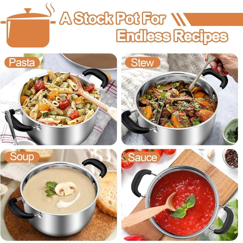 10 Inch Stock Pot Stainless Steel Stock Soup Pasta Pot with Lid Double Heatproof Handles Non Toxic & Healthy Dishwasher Safe