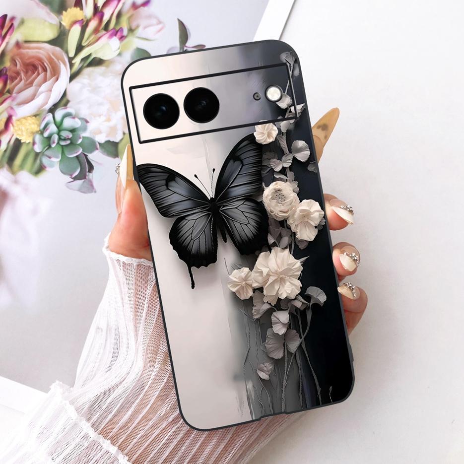 For Google Pixel 7A Case Pixel7 Pro Luxury Flower Butterfly Painted Cover Soft Silicone Case For Google Pixel 7 Pro Pixel7A Bags