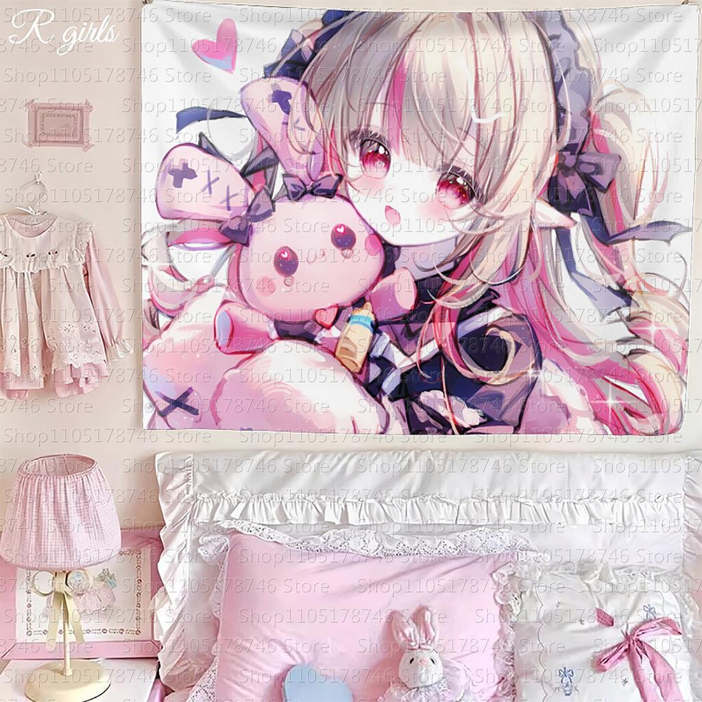 Retro JapaneseStyle Anime Girl Wall Hanging Girl kawaiiInspired Tapestry Wall Decoration Tapestry for Student Dorms Bedrooms