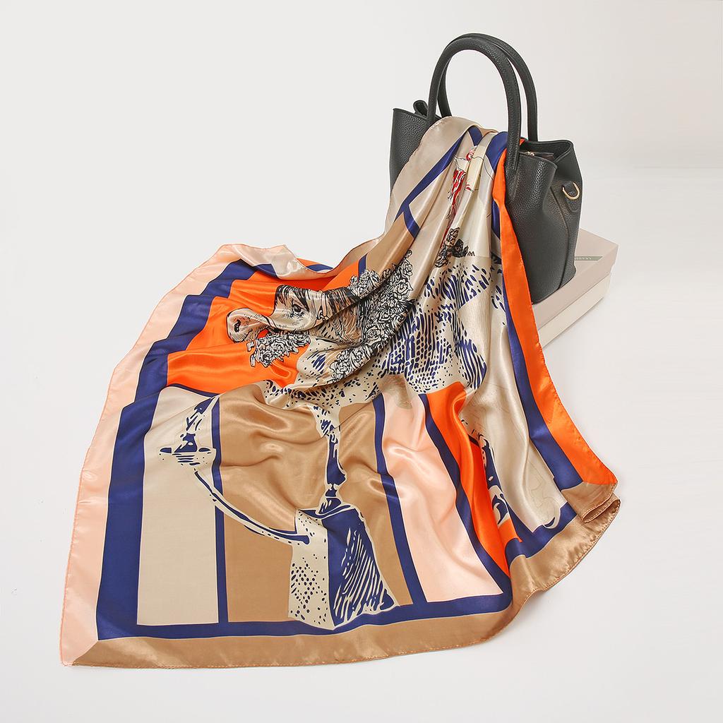 Chinese Style Satin 90Cm Large Square Scarf, Simple Simulation Silk Scarf, Scarf Shawl Small Scarf