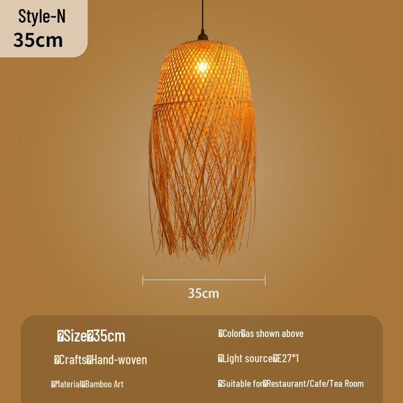 Bamboo Woven Lantern Light for Chinese Restaurant or Teahouse - Rattan Straw Hat Pendant Light