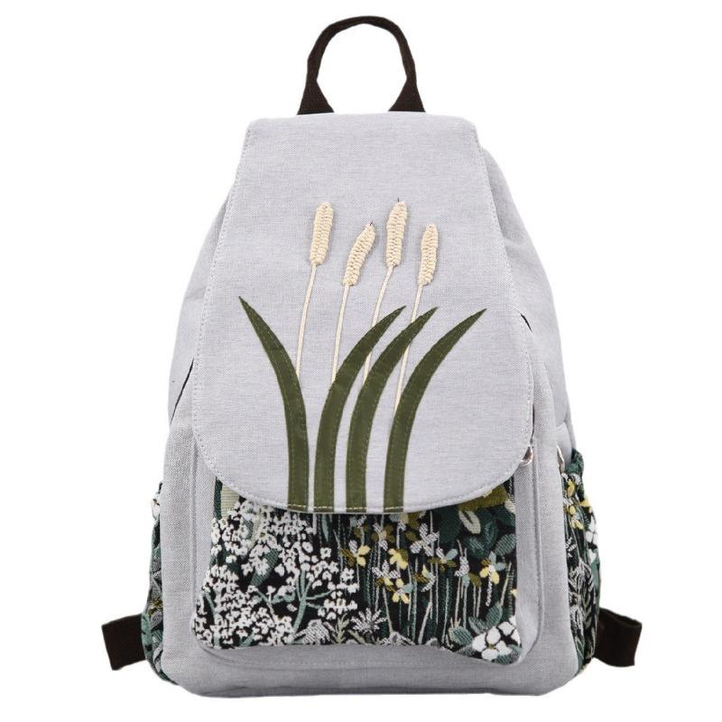Large Capacity Canvas Literary Backpack National Style Bag Casual Lightweight Schoolbag for Female Students Hand-woven Bag Backpack