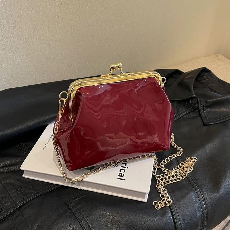 Glänzende PU-Damen-Umhängetaschen mit Ketten, Party-Umhängetaschen für Damen, modisch, vielseitig, neu