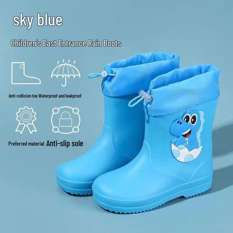 Girls' Korean Style Non-Slip Cartoon Rain Boots, Ages 7-12, Waterproof with Drawstring for Toddlers and Kindergarten