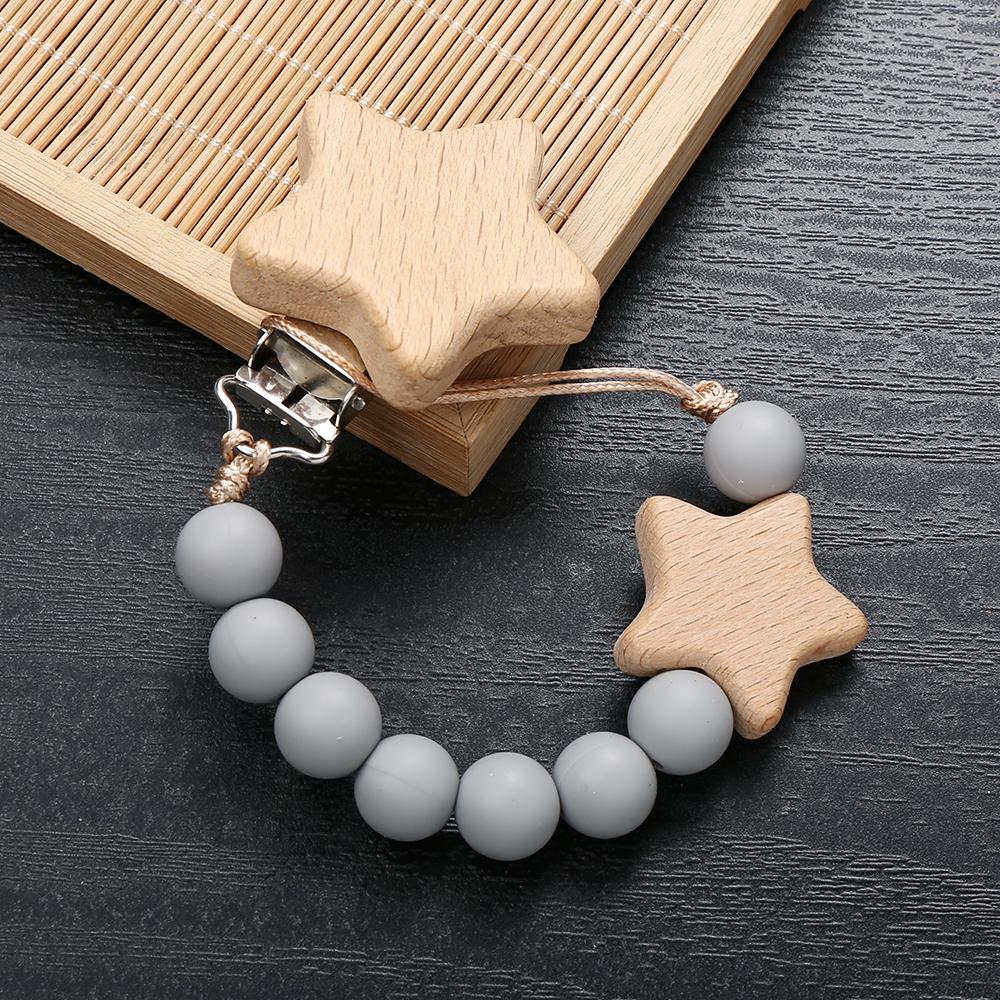3Pcs Beech Wooden Star Pacifier Baby Pacifier Clip Nipple Holder Dummy Holder Pacifier Clip for Baby Nursing Toys Accessory