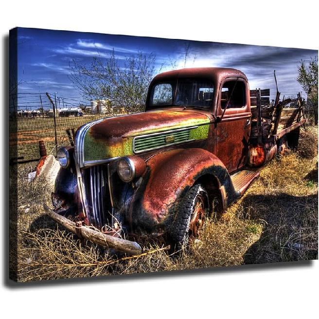 

ESasam Ржавий Автомобіль Стара Вантажівка Постер Картина Друк Полотно Настінне Мистецтво Спальня Офіс Вітальня Декор Подарунок (без рами, 24x32 дюйми) 10L x 8W