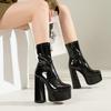 Patent leather women's short boots autumn and winter short boots women's thick high heels sexy short large size European and American fashion Martin