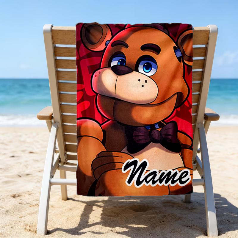 1pc Freddy Bear2 Beach Towel with Custom Name, Beach/Swimming/Bath/Picnic/Camping Towel, Suitable for Seaside Beaches
