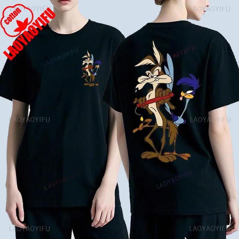 Wile E Coyote Cartoon Zweiseitig Bedrucktes T-Shirt Unisex Mode Y2k T-Shirt Klassisch Manga Grafik Baumwoll-T-Shirts Sommer Camisetas top