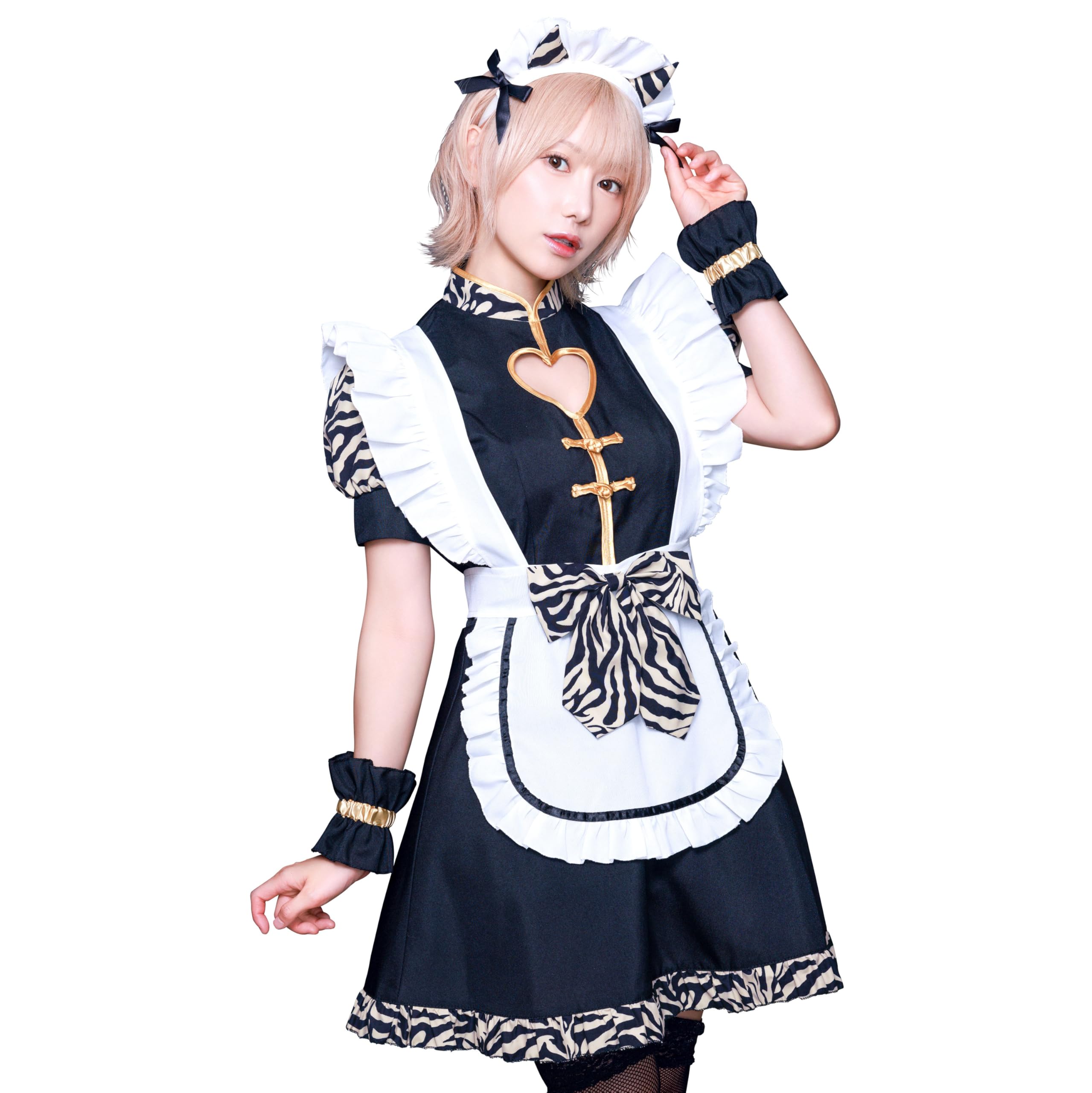 

INAZUMA Oni Girl Косплей Хэллоуин Setsubun Heart Ruffle Maid Черный [Прозрачный камень] Женский