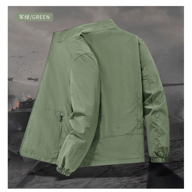 Spring Autumn Polo-neck Solid Loose Casual Zipper Coat Male Long Sleeve Simple All-match Cardigan Jacket Top Men