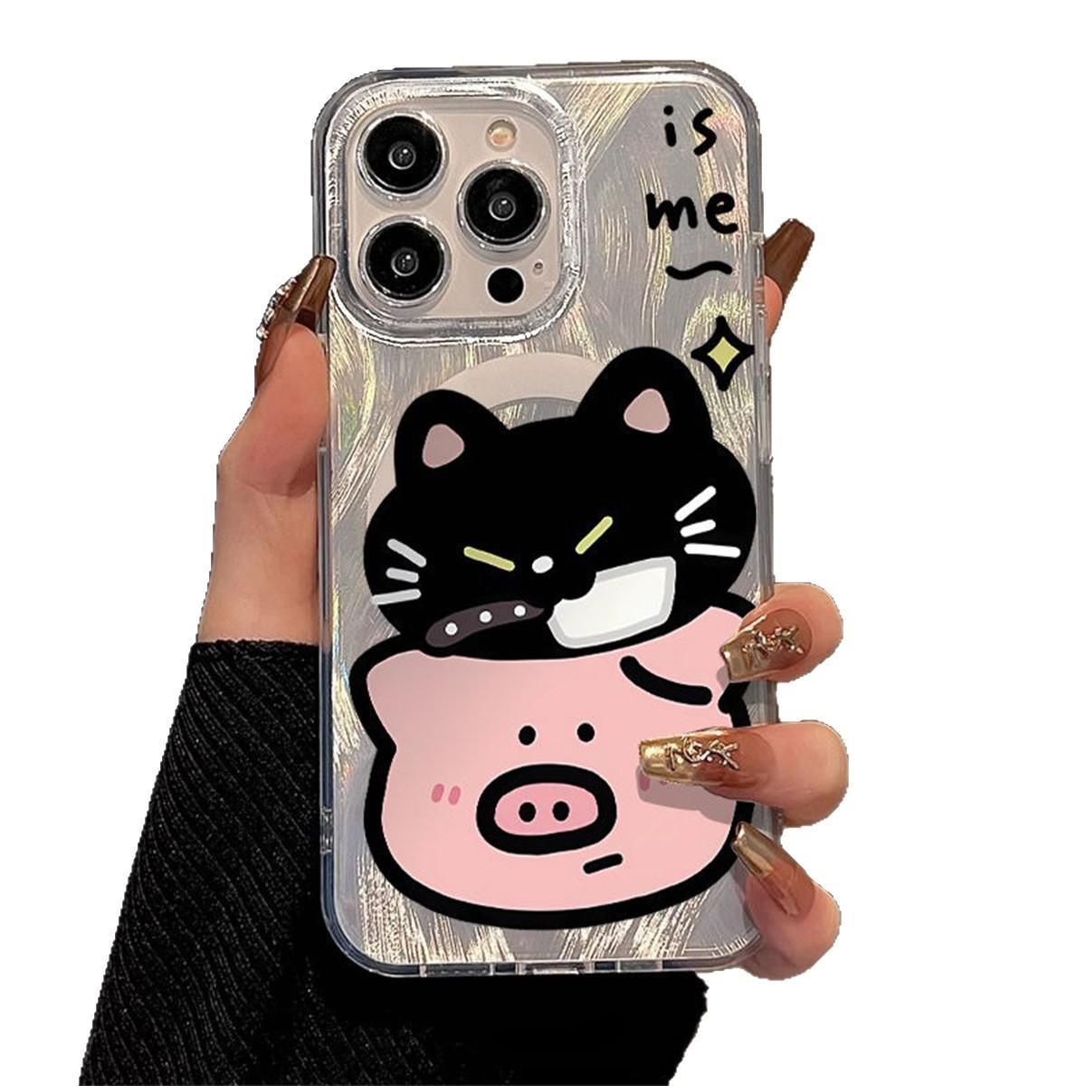

New Yusha Magnetic Phone Case for IPhone for Apple Phone Case Strong Magnetic Dissipation Belt Stand Cartoon Cute For iPhone 16PROMAX