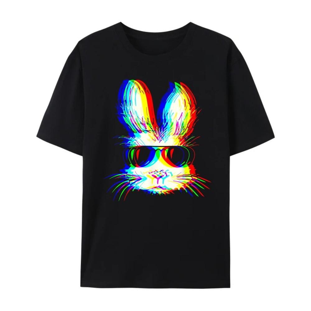 HOT SALE Rabbit Psychedelic Evaporation Wave Easter Electronic Dance Music Carnival Edm Music Party Oversized T-shirt Men 4XL