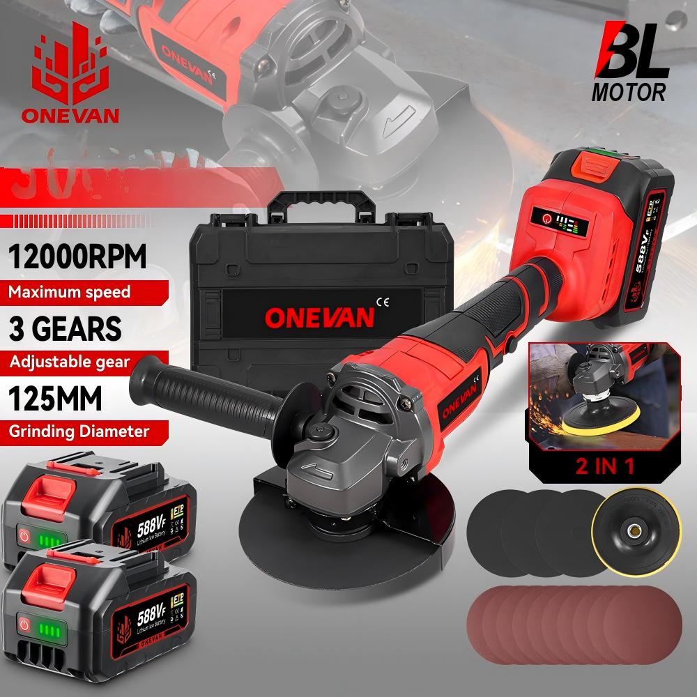 ONEVAN 125MM Brushless Electric Angle Grinder 2in1 Polishing  M14 Cutter Metal Wood Power Tool For Makita 18V Battery Pin