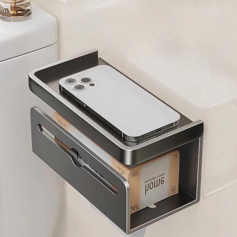 Bathroom Tissue Box Roll Paper Holder Double Layer Wall-Mounted Phone Holder Tissue Dispenser Living Room Tissue Holder