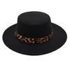 Leopard Print Jazz Hat Stage Performance Top Hat French Woolen Hat Hepburn Style Flat Top Retro Style Felt Hat