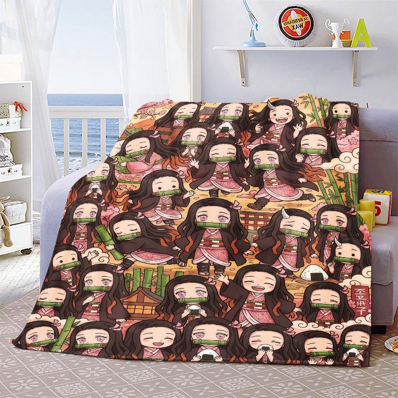 Nezuko Anime Lightweight Flannel Blanket Soft Warm Throw Cozy Blanket for Sofa Bed Home Decor -QJY