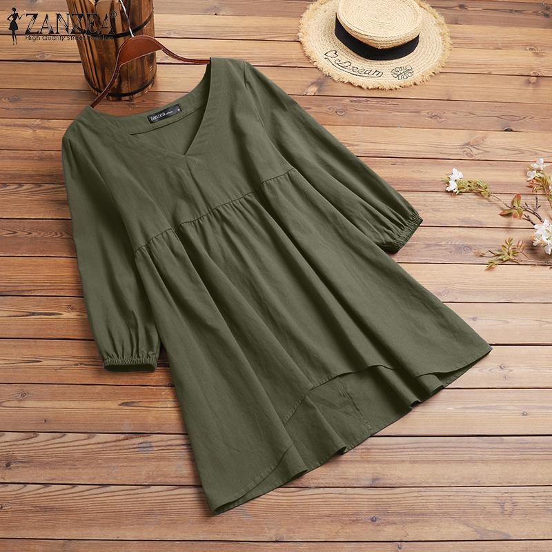 

ZANZEA Свободная повседневная хлопковая блузка с длинным рукавом с длинным рукавом ZANZEA