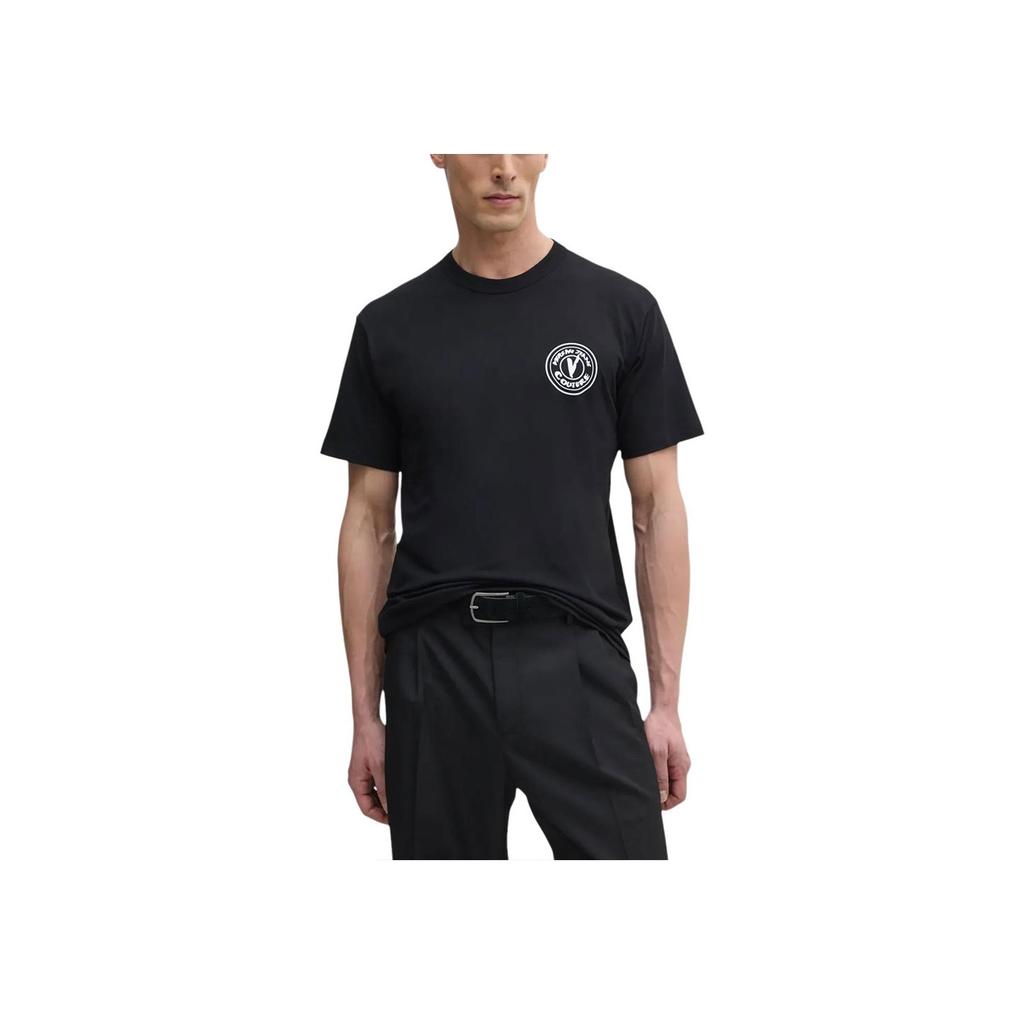 Versace Logo Embroidered Cotton Crew Neck Short Sleeve T-Shirt Men Tops Black E78GAHE07-ECJ00E-E899
