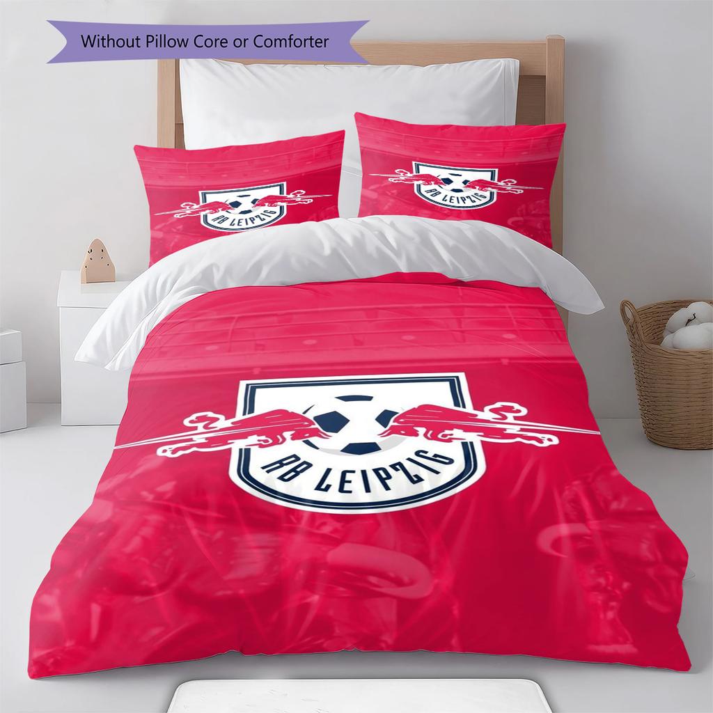 Set de așternut cu model logo RB Leipzig Cearșaf de pilotă Față de pernă Decor pentru casă Cadou (1 * husă de pilotă + 2 * fețe de pernă, fără miez)